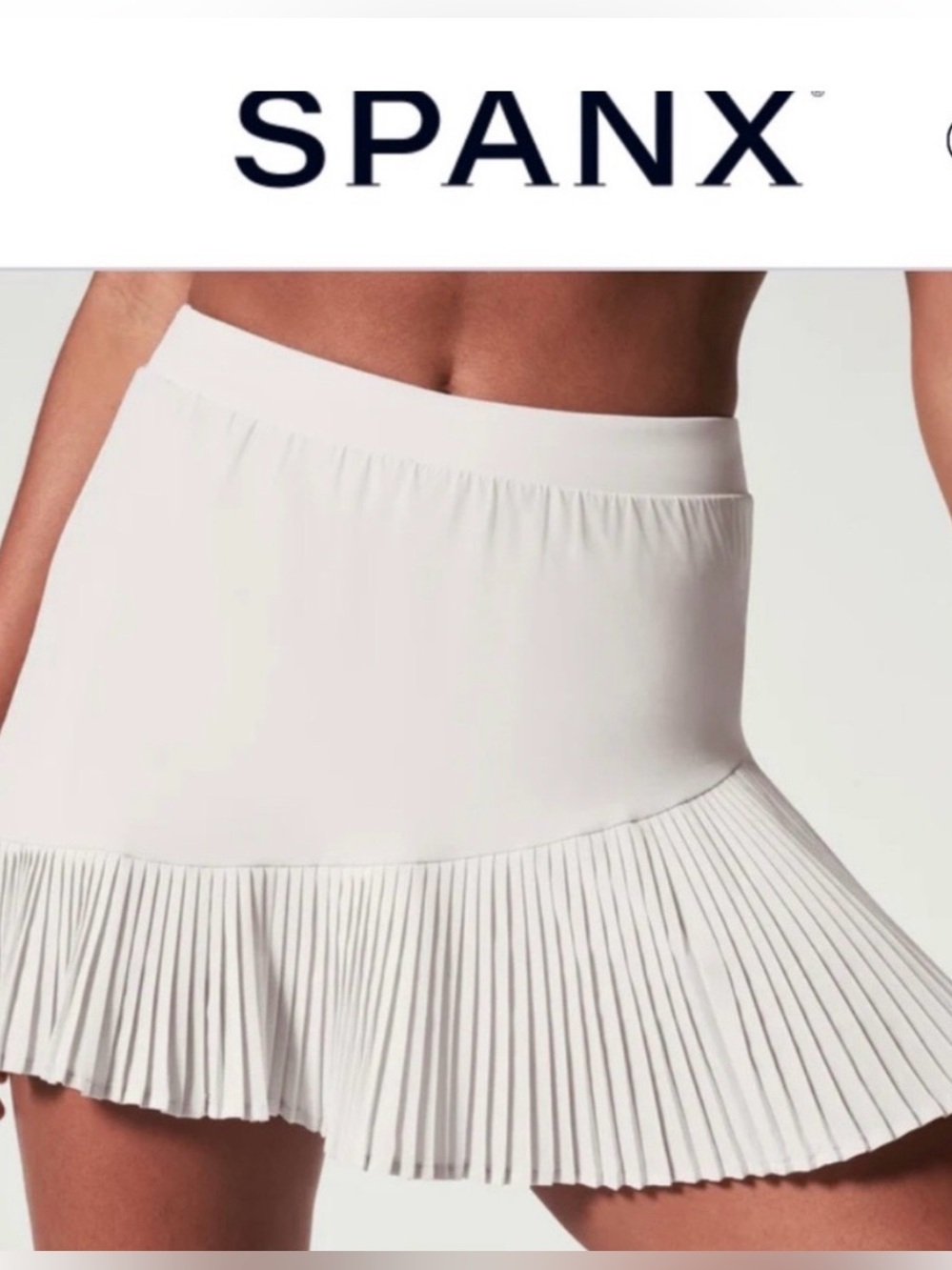 Spanx Off White Pleated Skirt Skort 14" Shorts w/ Pockets Golf Tennis Large